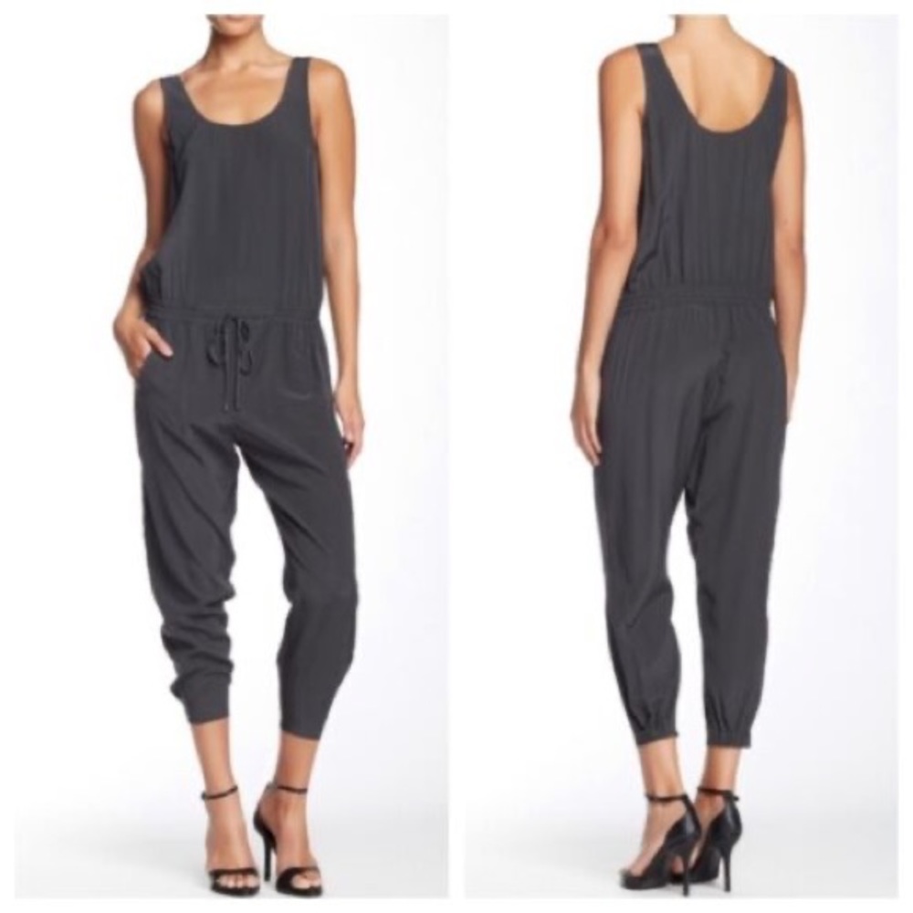 Vince silk jumpsuit one piece black waisted 2